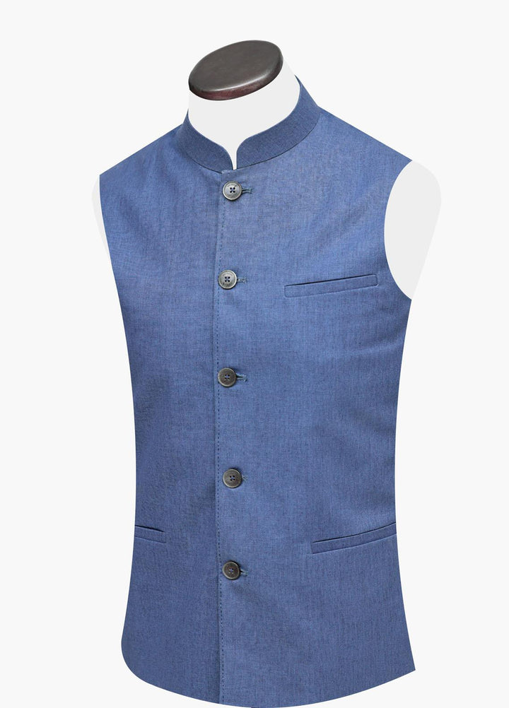 Brumano Outer Cotton  Waistcoat for Men -  Blue Linen Waistcoat BRM-1584