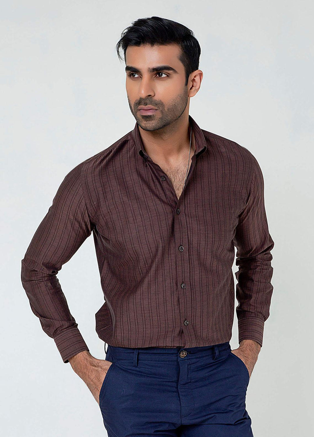 Brumano Cotton  Shirt for Men -  Dark Brown Striped
