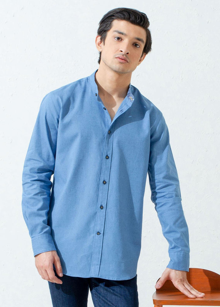 Brumano Cotton Casual Shirts for Men -  BM21SH Blue Linen Mao