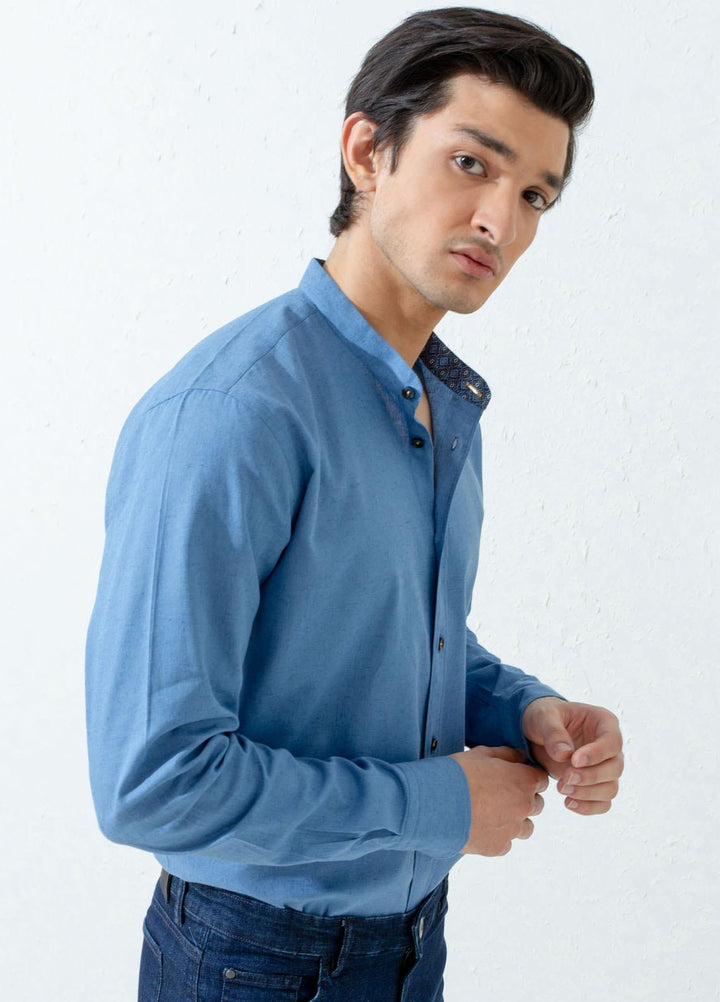 Brumano Cotton Casual Shirts for Men -  BM21SH Blue Linen Mao
