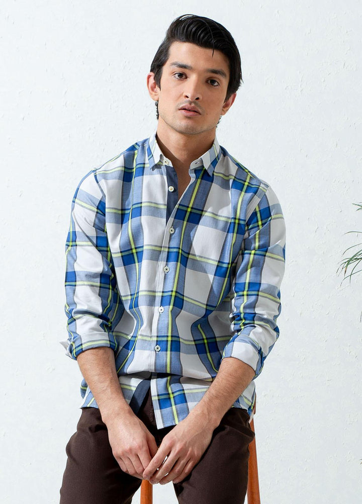 Brumano Cotton Casual Men Shirts -  BM21SH Blue & Green Bold Checkered