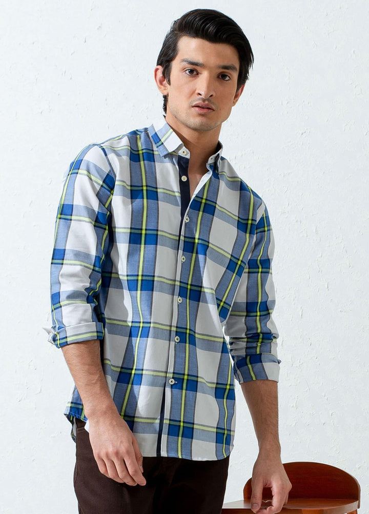 Brumano Cotton Casual Men Shirts -  BM21SH Blue & Green Bold Checkered