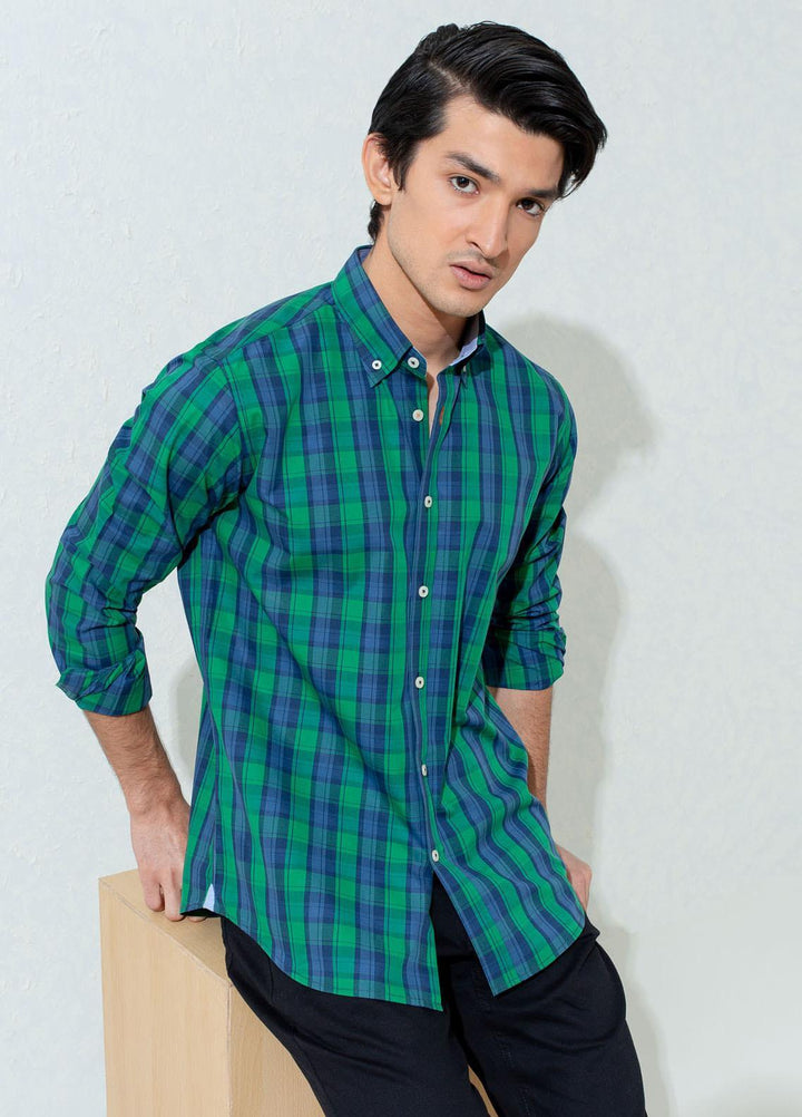 Brumano Cotton Casual Shirts for Men -  BM21SH Blue & Green Plaid Checkered