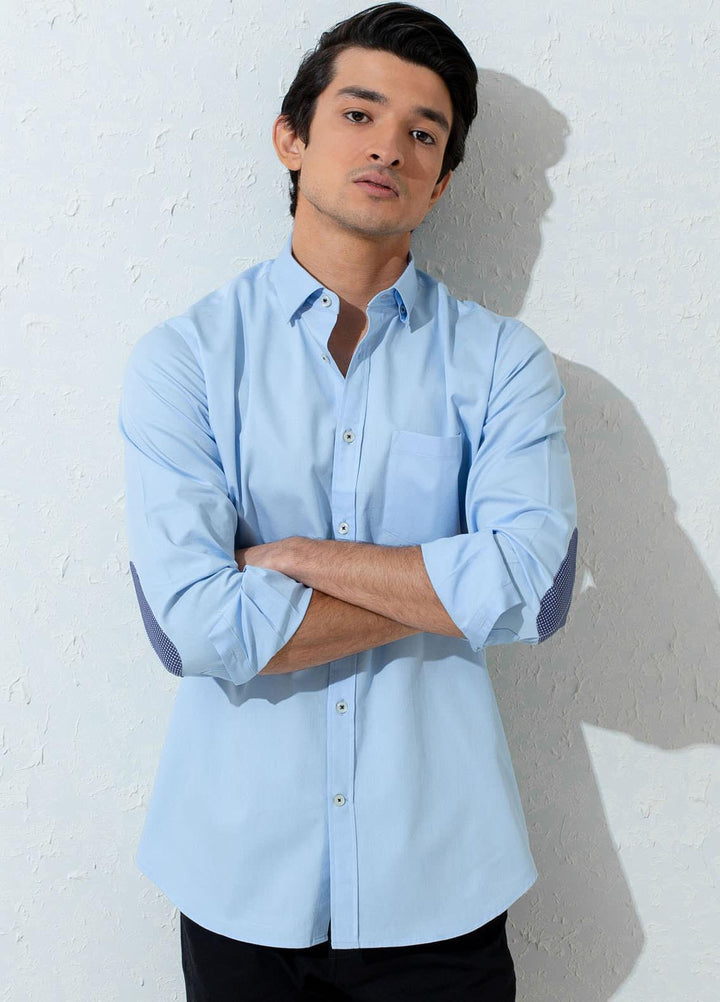 Brumano Cotton Casual Shirts for Men -  BM21SH Blue Twill Elbow Patch