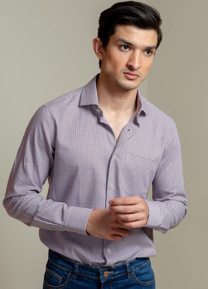 Brumano Cotton Casual Men Shirts -  BM21SH Red & Blue Houndstooth