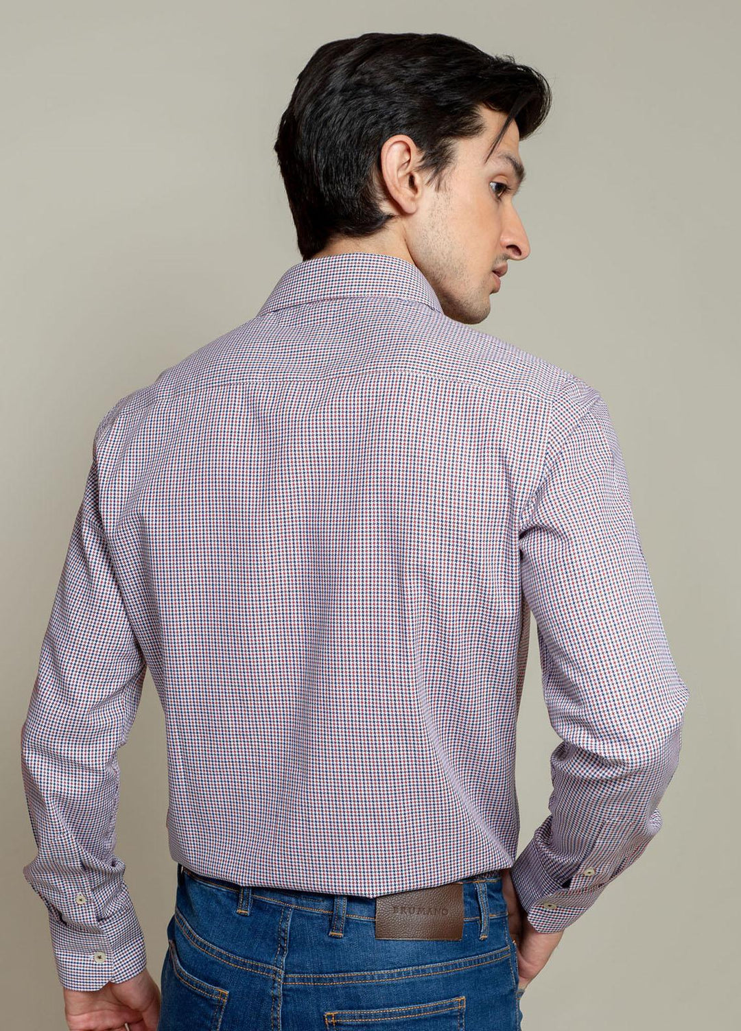 Brumano Cotton Casual Men Shirts -  BM21SH Red & Blue Houndstooth