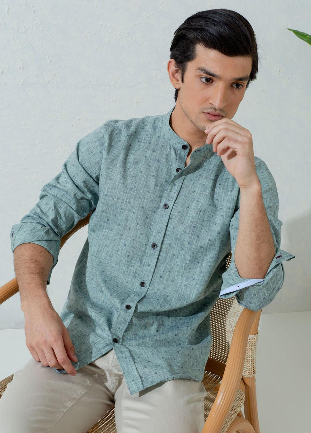 Brumano Cotton Casual Shirts for Men -  BM21SH Green Linen Mao