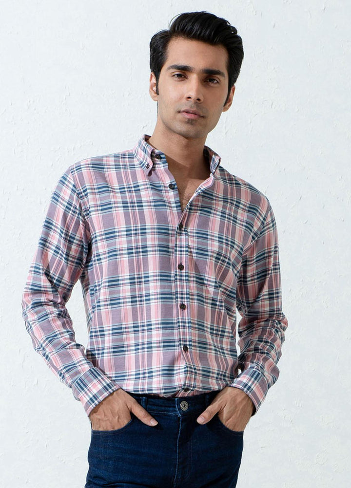 Brumano Cotton Full Sleeves Casual Men Shirts -  BM21SH Pink & Navy Checkered Flannel
