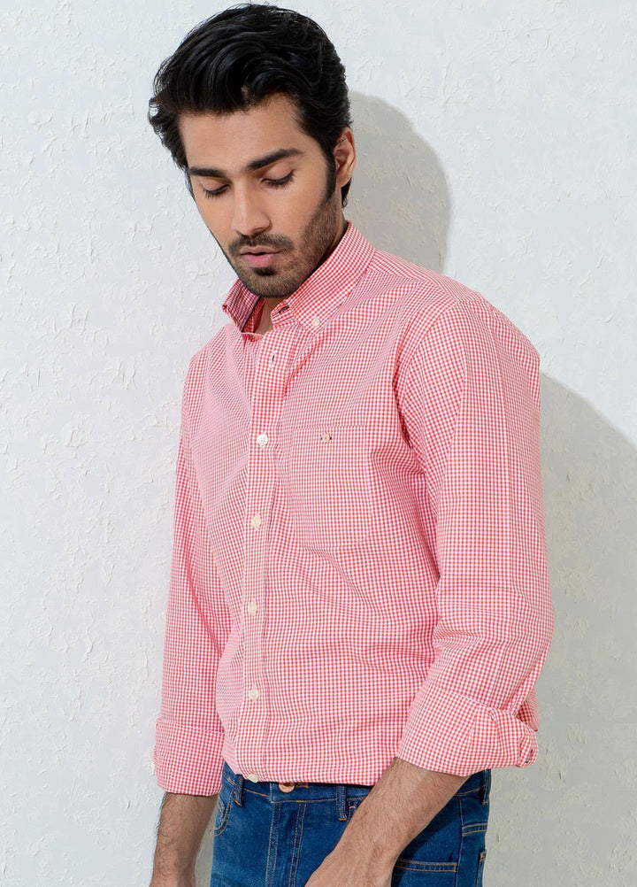 Brumano Cotton Casual Men Shirts -  BM21SH Red Micro Gingham