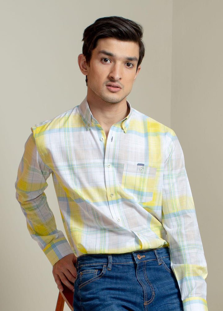 Brumano Cotton Casual Shirts for Men -  BM21SH White & Yellow Light Weight
