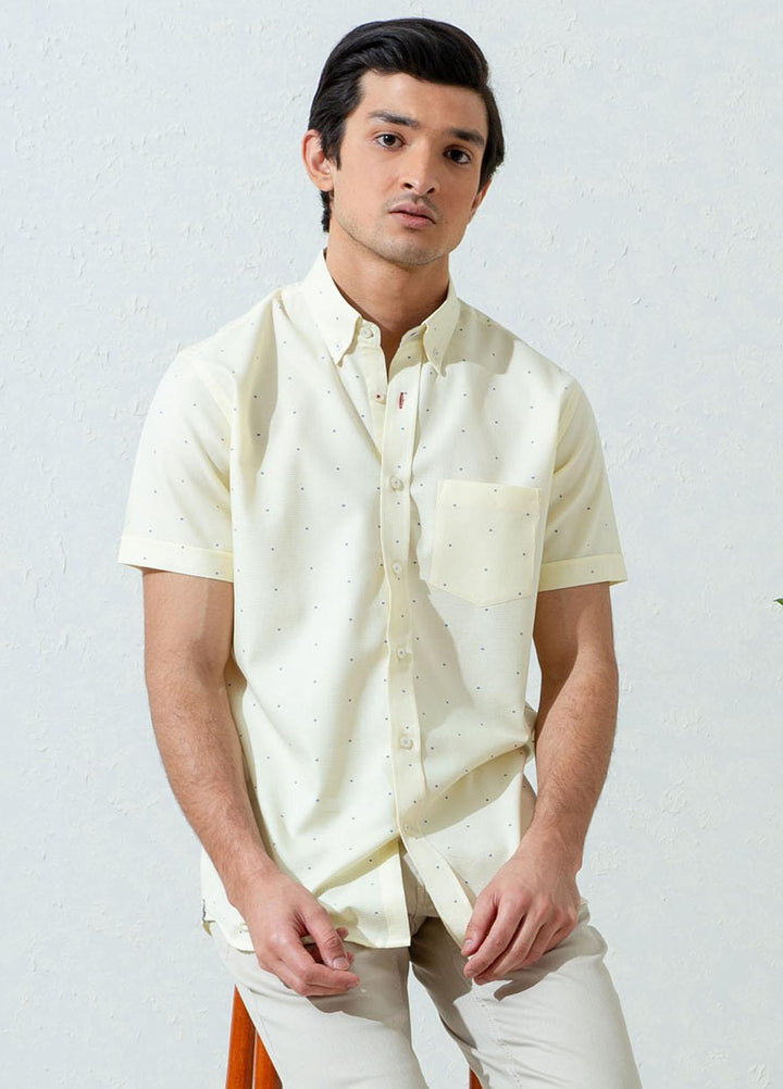 Brumano Cotton Half Sleeves Casual Men Shirts -  BM21SH Yellow Structured Fil Coupe