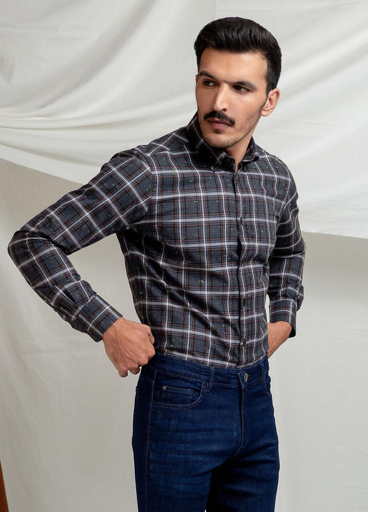 Brumano Cotton  Shirts for Men -  Grey Large Checkered Flannel Shirt BRM-1380