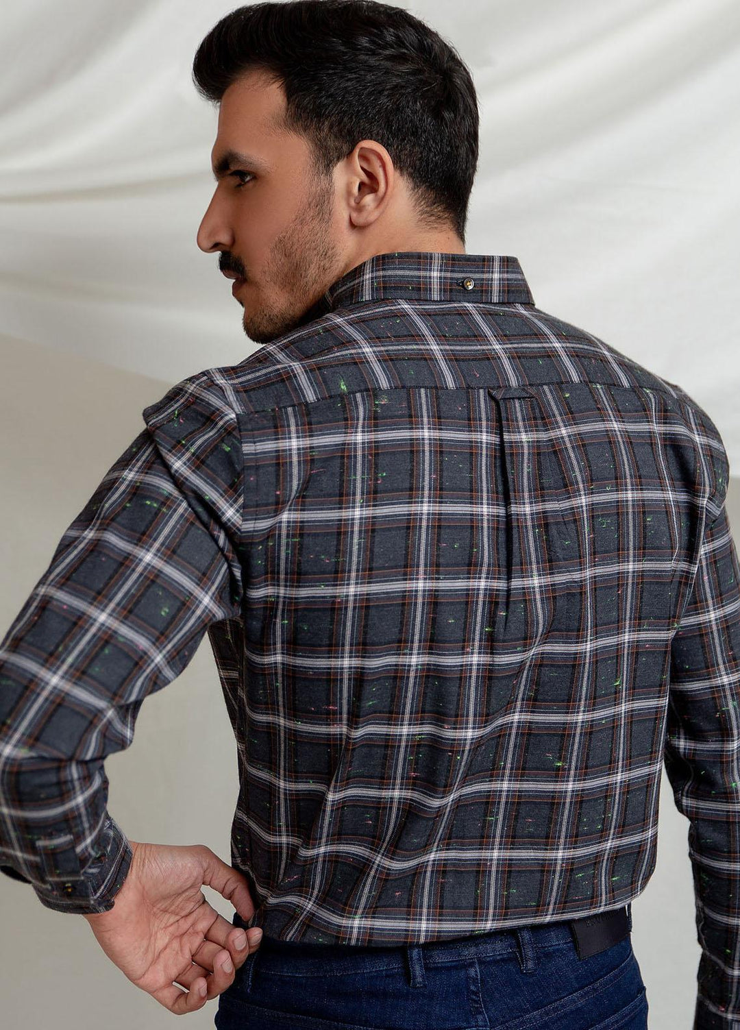 Brumano Cotton  Shirts for Men -  Grey Large Checkered Flannel Shirt BRM-1380