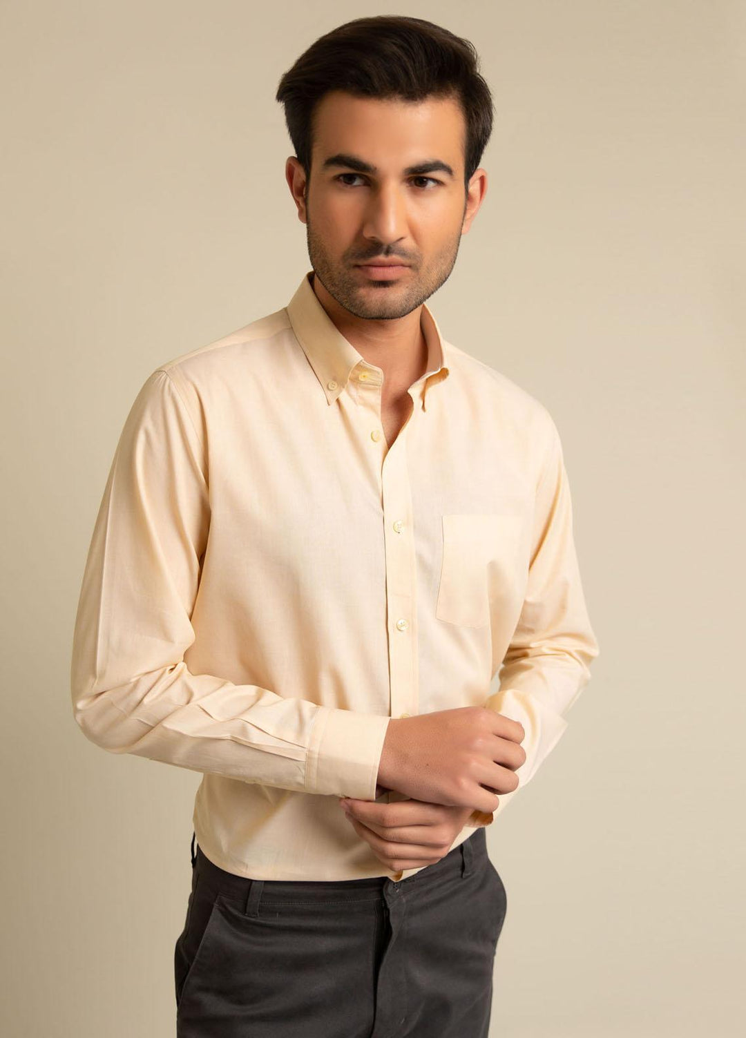 Brumano Cotton  Shirts for Men -  Yellow Super Fine Button Down Shirt BRM-1400