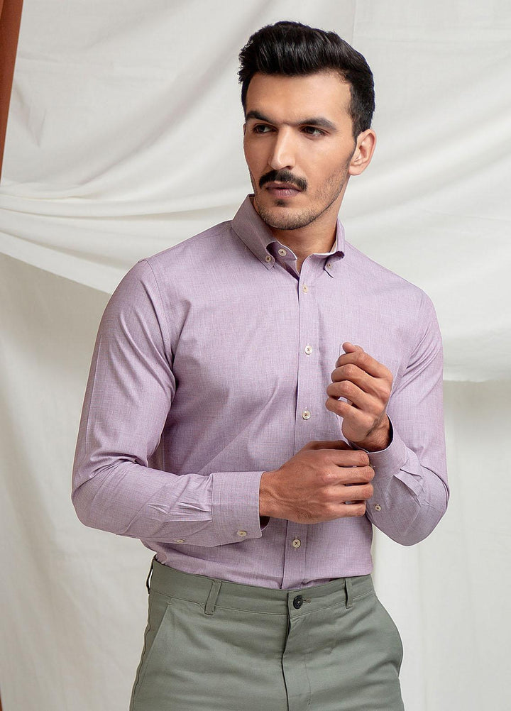 Brumano Cotton  Shirts for Men -  Pink Chambray Textured Formal Button Down Shirt BRM-1401
