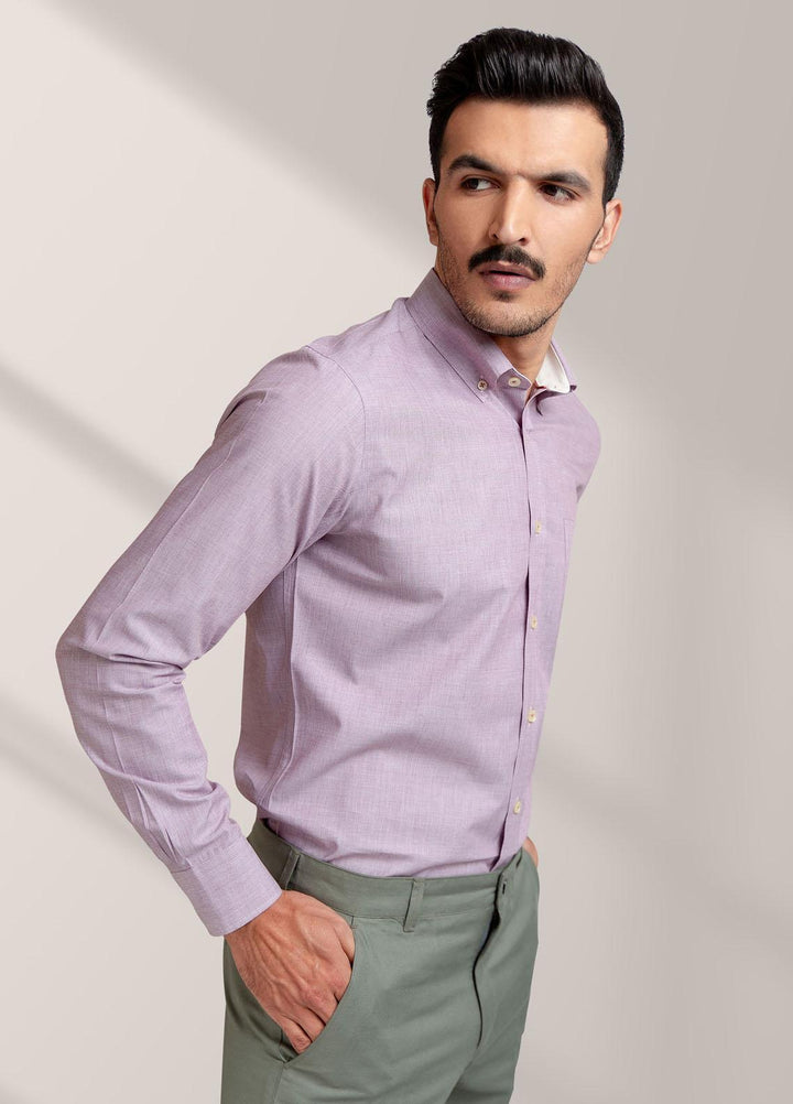 Brumano Cotton  Shirts for Men -  Pink Chambray Textured Formal Button Down Shirt BRM-1401