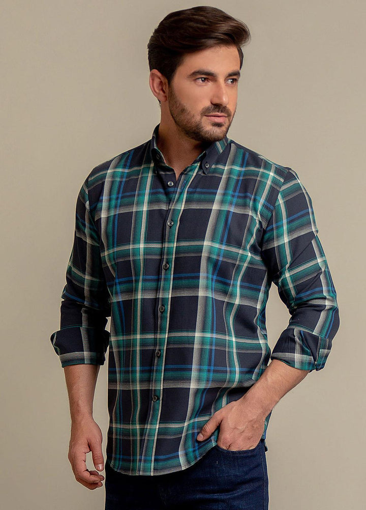 Brumano Cotton Formal Men Shirts -  Green & Navy Blue & Checkerd Shirt-SS2022