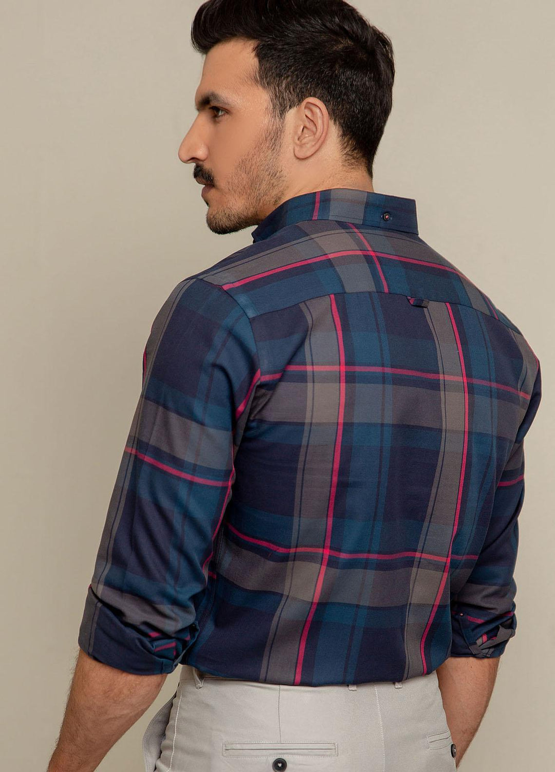 Brumano Cotton  Shirts for Men -  Blue & Grey Flannel Checkered Shirt BRM-1417