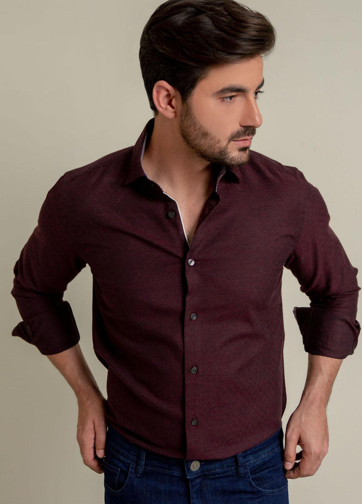 Brumano Cotton Formal Shirts for Men -  Dark Maroon Herringbone Pattern Formal Shirt-SS2022