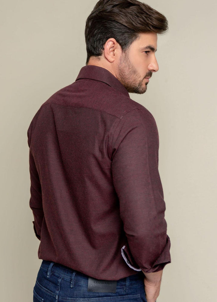 Brumano Cotton Formal Shirts for Men -  Dark Maroon Herringbone Pattern Formal Shirt-SS2022