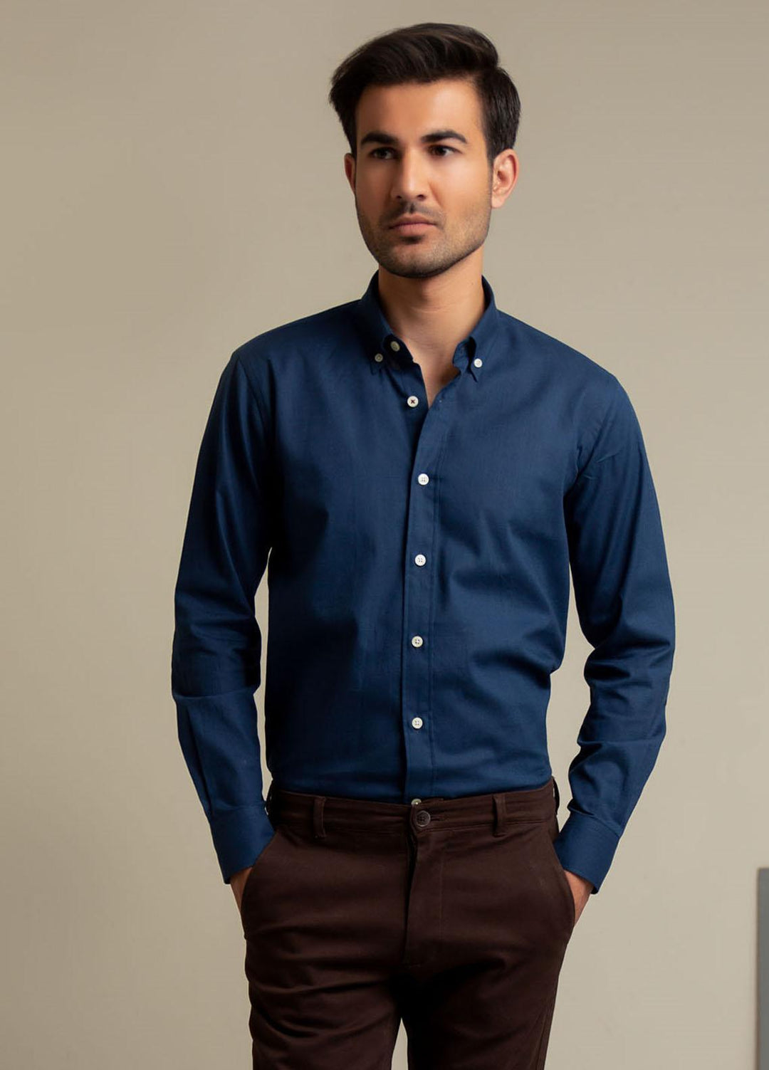 Brumano Cotton  Shirts for Men -  Blue Slub Shirt With Elbow Patch BRM-1433