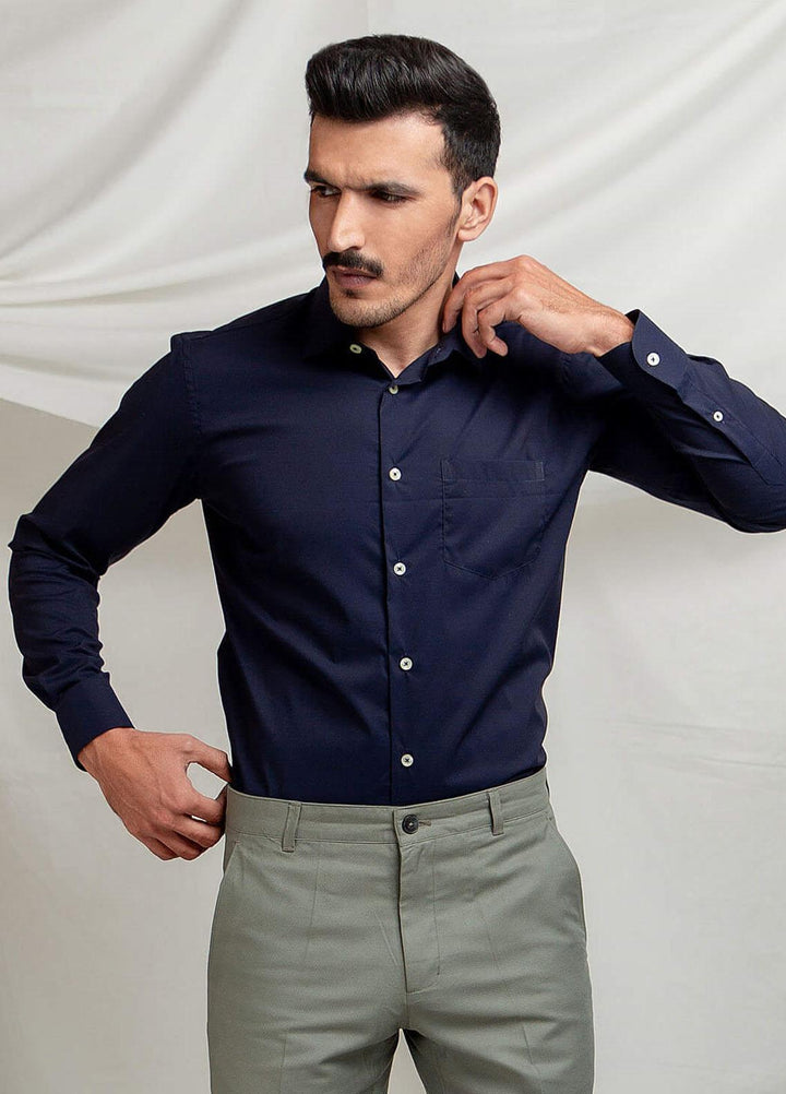 Brumano Cotton Formal Shirts for Men -  Classic Navy Blue Satin Shirt-SS2022