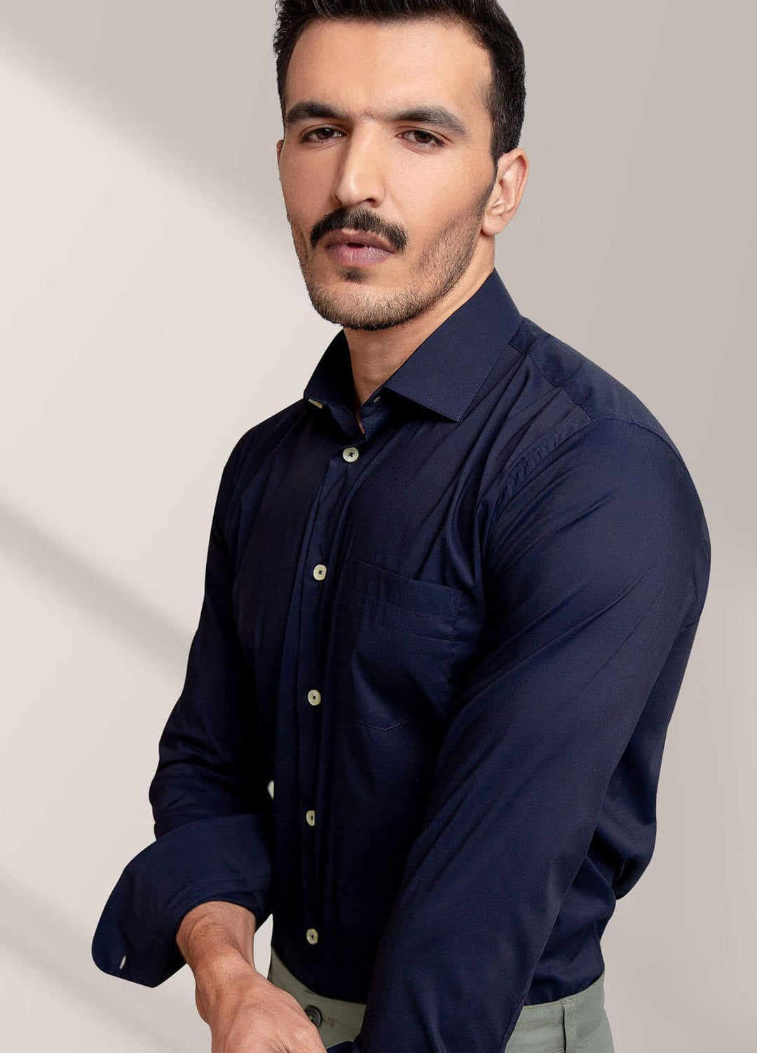 Brumano Cotton Formal Shirts for Men -  Classic Navy Blue Satin Shirt-SS2022