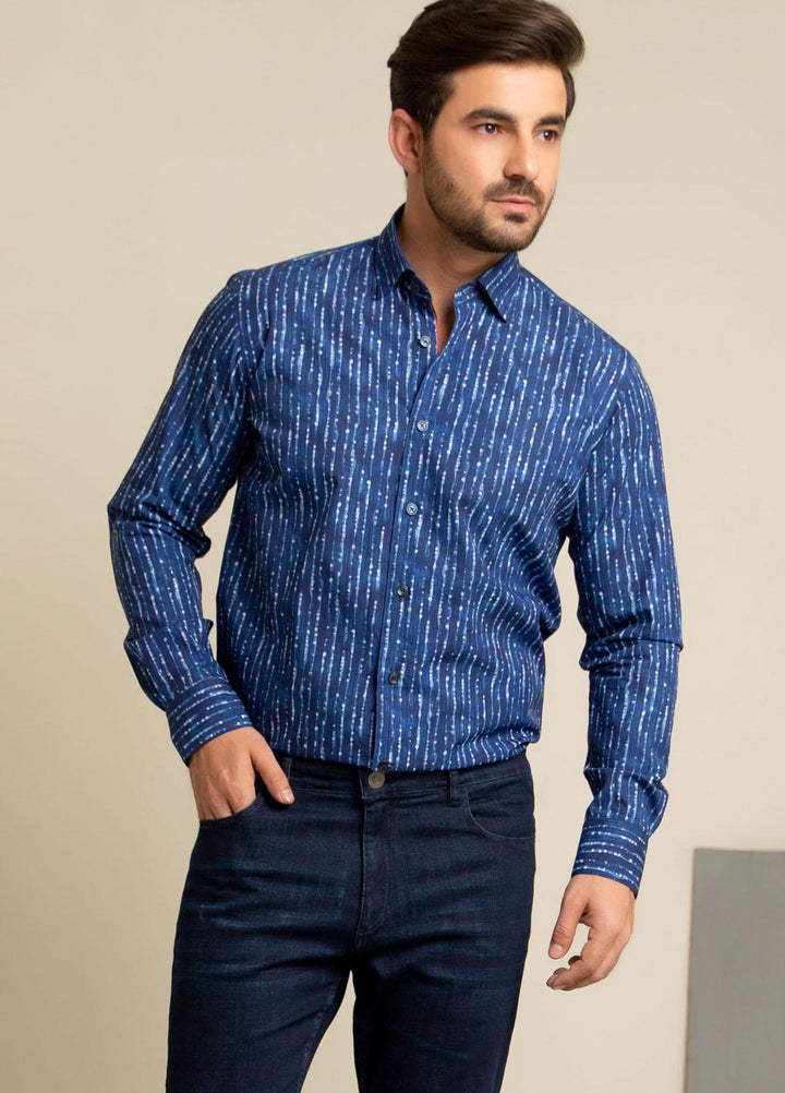 Brumano Cotton  Shirts for Men -  Royal Blue Printed Shirt  BRM-1436