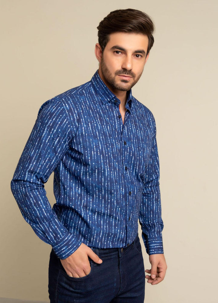 Brumano Cotton  Shirts for Men -  Royal Blue Printed Shirt  BRM-1436