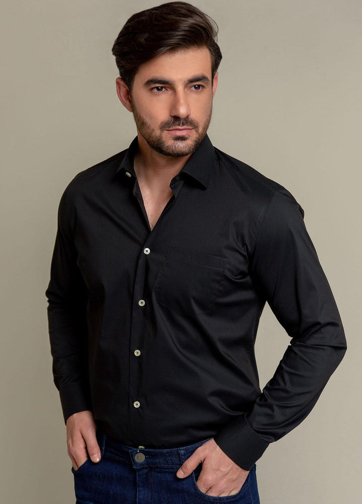 Brumano Cotton Formal Men Shirts -  Classic Black Satin Shirt-SS2022