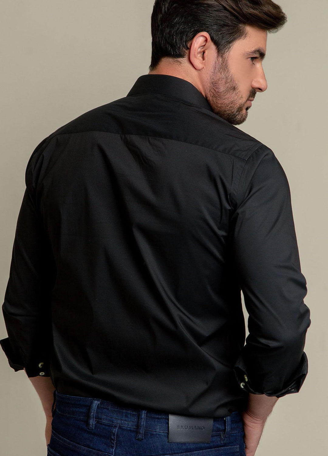 Brumano Cotton Formal Men Shirts -  Classic Black Satin Shirt-SS2022