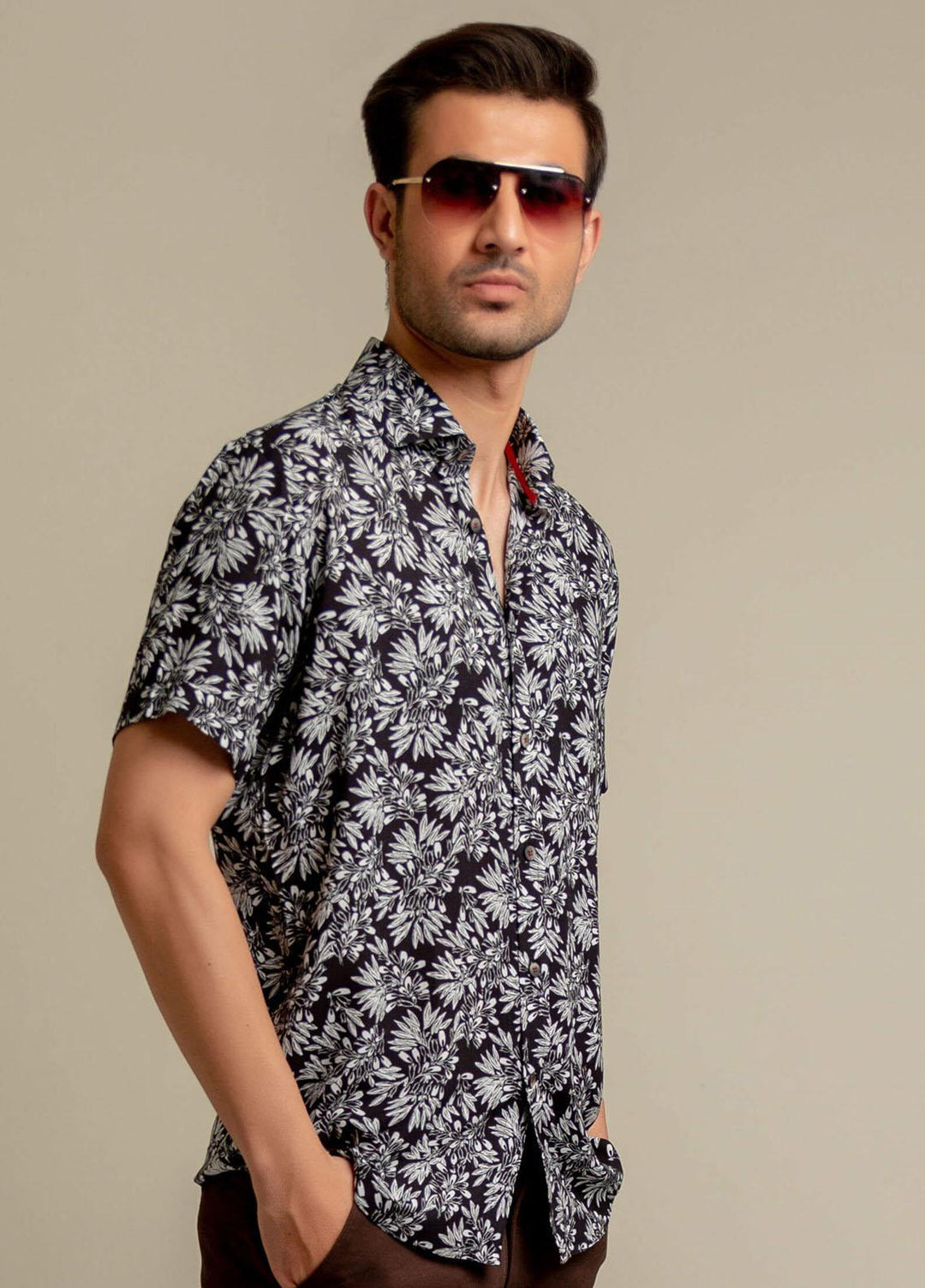 Brumano Cotton  Shirts for Men -  Black Floral Printed Half Sleeve Shirt BRM-1456