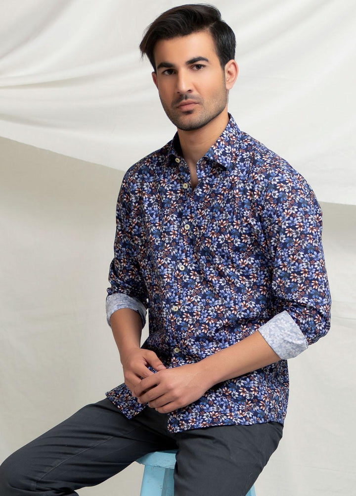 Brumano Cotton  Shirts for Men -  Blue Vibrant Floral Printed Shirt BRM-1465