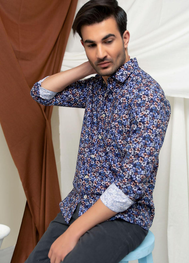 Brumano Cotton  Shirts for Men -  Blue Vibrant Floral Printed Shirt BRM-1465
