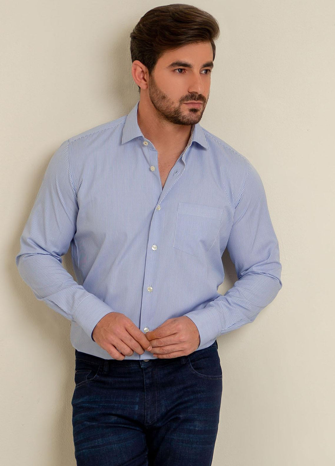 Brumano Cotton  Shirts for Men -  Blue Striped Formal Shirt With Classic Collar BRM-1493