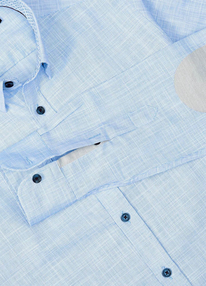 Brumano Cotton  Shirts for Men -  Blue Slub Structured Shirt With Beige Elbow Patch BRM-1388
