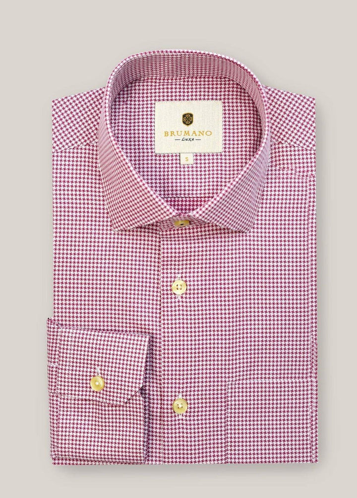 Brumano Cotton  Shirts for Men -  Maroon Houndstooth Formal Shirt BRM-1394