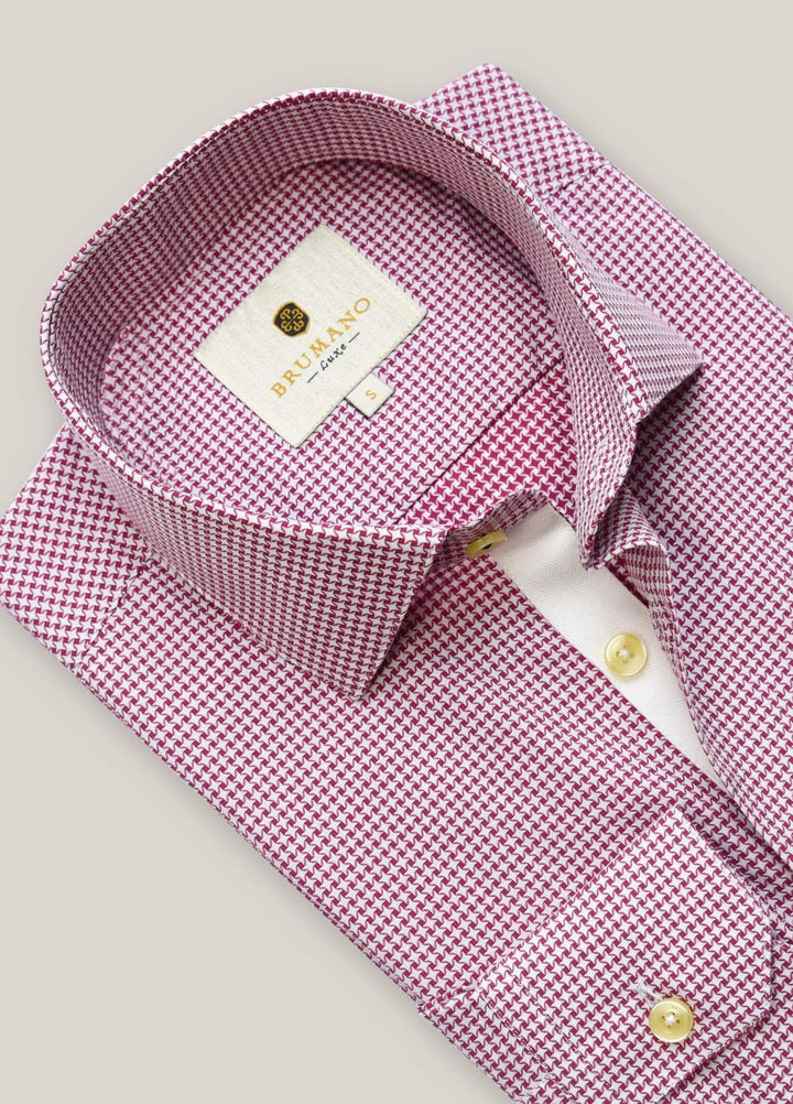 Brumano Cotton  Shirts for Men -  Maroon Houndstooth Formal Shirt BRM-1394