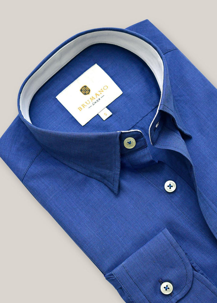 Brumano Cotton  Shirts for Men -  Navy Blue Fine Structured Shirt BRM-1402