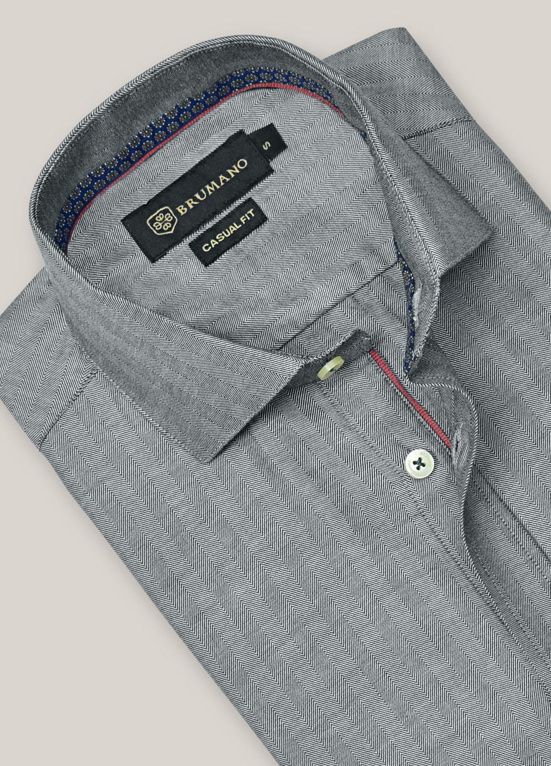 Brumano Cotton  Shirts for Men -  Grey Herringbone Pattern Formal Shirt BRM-1413