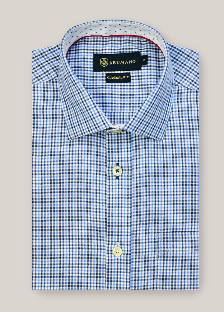Brumano Cotton  Shirts for Men -  Blue Gingham Formal Shirt BRM-1511