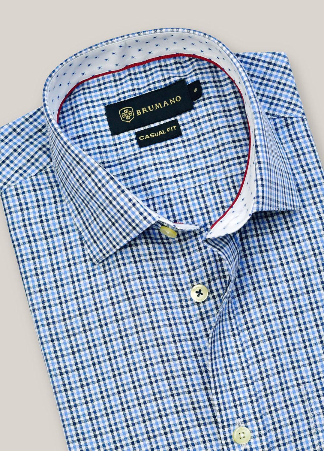 Brumano Cotton  Shirts for Men -  Blue Gingham Formal Shirt BRM-1511