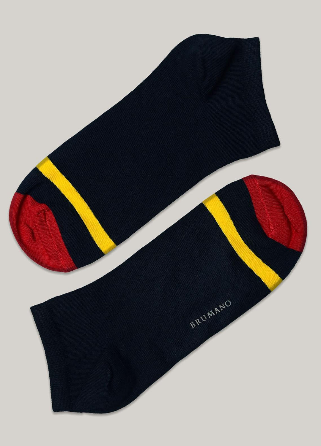 Brumano Cotton Socks Navy with Red & Yellow Contrast Cotton Ankle
