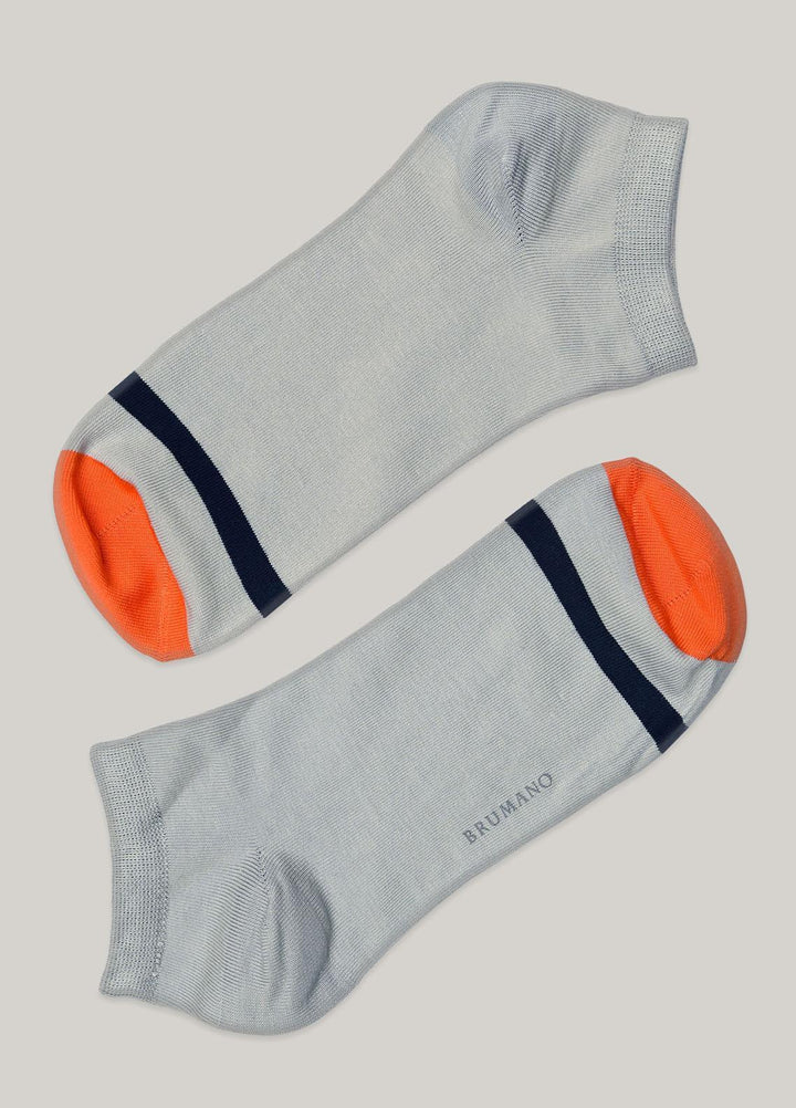 Brumano Cotton Socks Heather Grey & Orange Cotton Ankle
