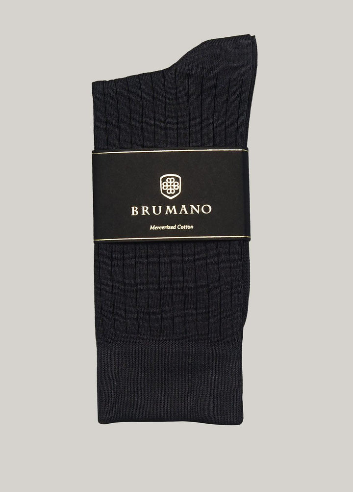 Brumano Cotton Socks Grey Ribbed Mercerized