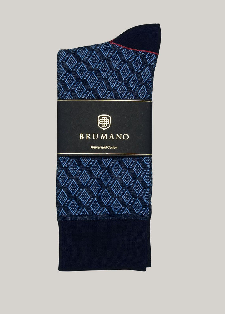 Brumano Cotton Socks Navy Blue Jacquard Mercerized