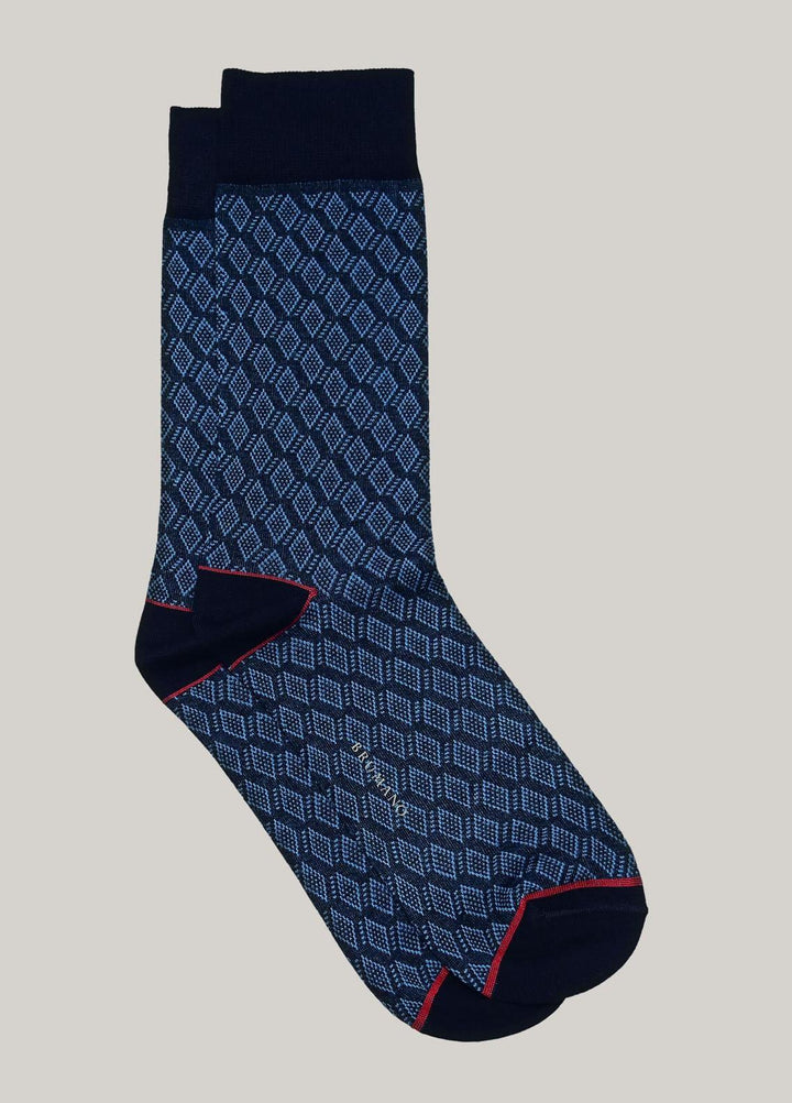 Brumano Cotton Socks Navy Blue Jacquard Mercerized