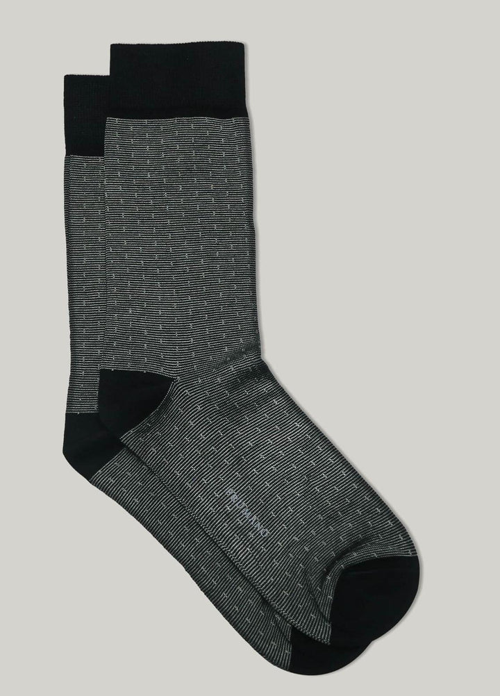 Brumano Cotton Socks Black Dobby Striped Mercerized