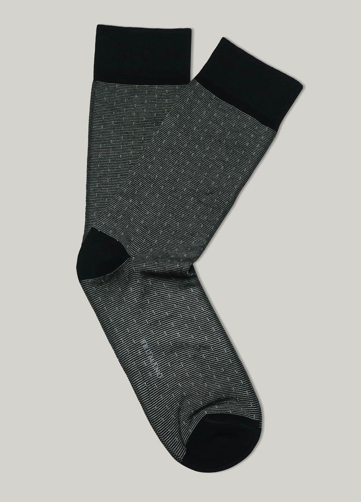 Brumano Cotton Socks Black Dobby Striped Mercerized