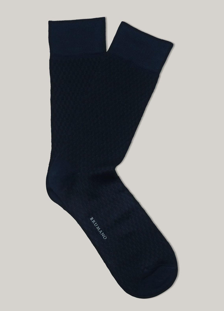 Brumano Cotton Socks Navy Blue Textured Mercerized